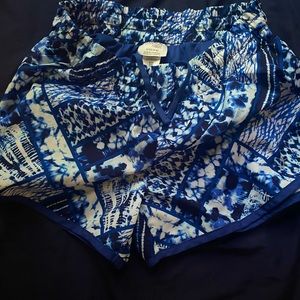 Blue and white swim shorts.